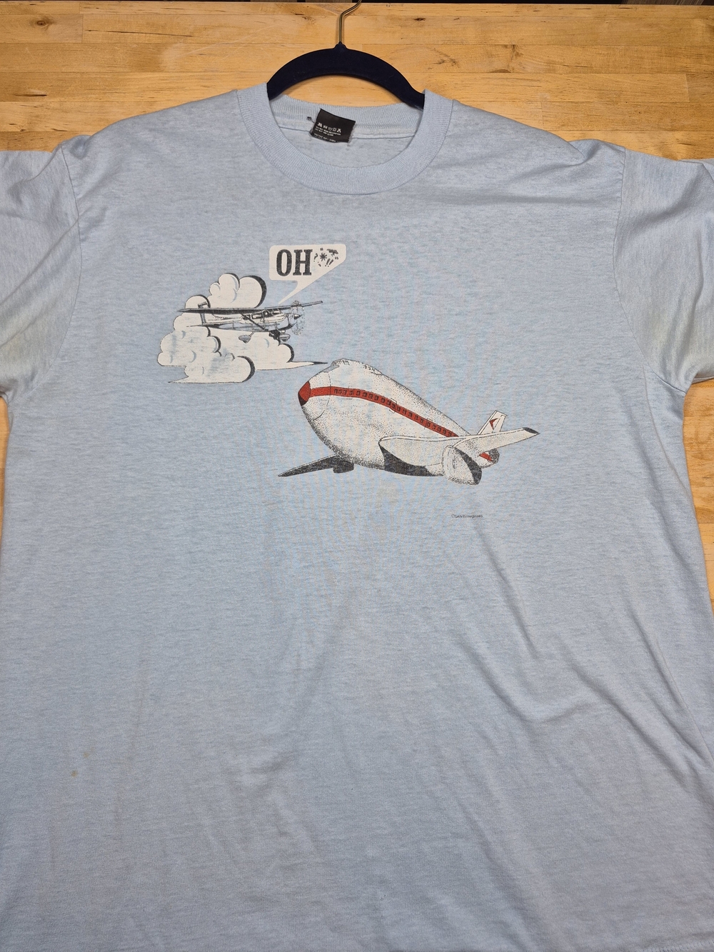 Light Blue Graphic Plane Tee with Red Accent